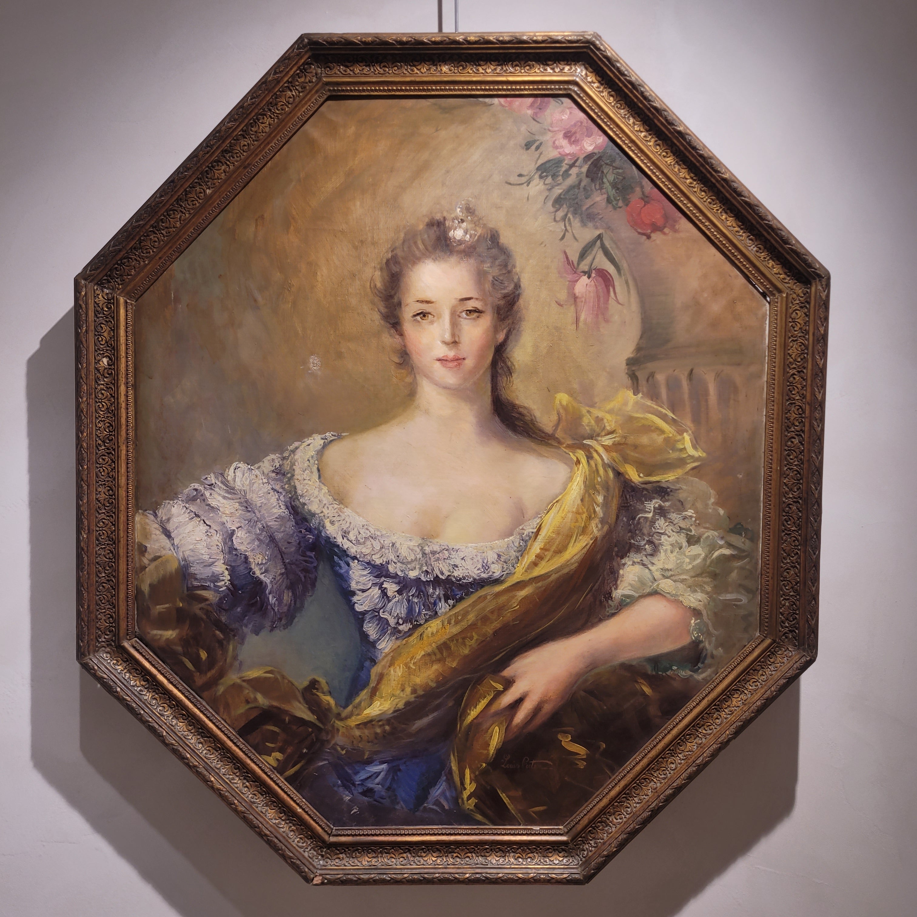 Óleo sobre lienzo “Retrato de dama” Louis Pieter, siguiendo a Nattier, s. XIX – Francia