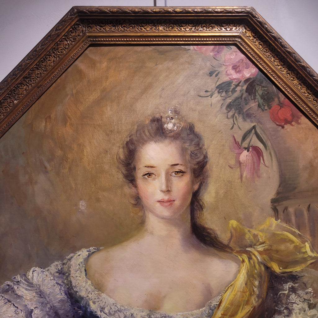 Óleo sobre lienzo “Retrato de dama” Louis Pieter, siguiendo a Nattier, s. XIX – Francia