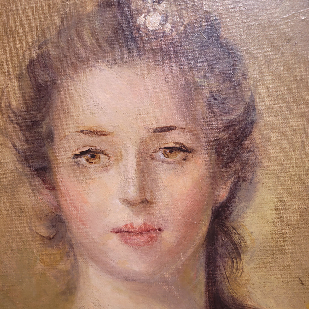 Óleo sobre lienzo “Retrato de dama” Louis Pieter, siguiendo a Nattier, s. XIX – Francia