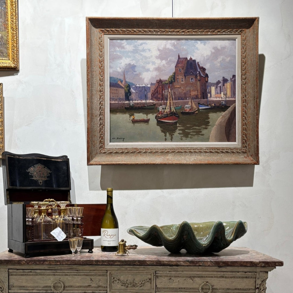 Óleo sobre lienzo “El puerto de Honfleur con la Lieutenencia” Olivier Sery, ca. 1940 – Francia