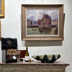 Óleo sobre lienzo “El puerto de Honfleur con la Lieutenencia” Olivier Sery, ca. 1940 – Francia