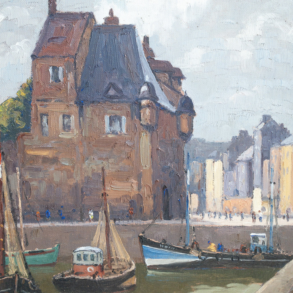 Óleo sobre lienzo “El puerto de Honfleur con la Lieutenencia” Olivier Sery, ca. 1940 – Francia