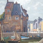 Óleo sobre lienzo “El puerto de Honfleur con la Lieutenencia” Olivier Sery, ca. 1940 – Francia