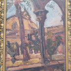Óleo sobre tabla “Claustro”, Josep Oriol, Escuela Catalana, s. XX – Cataluña, España