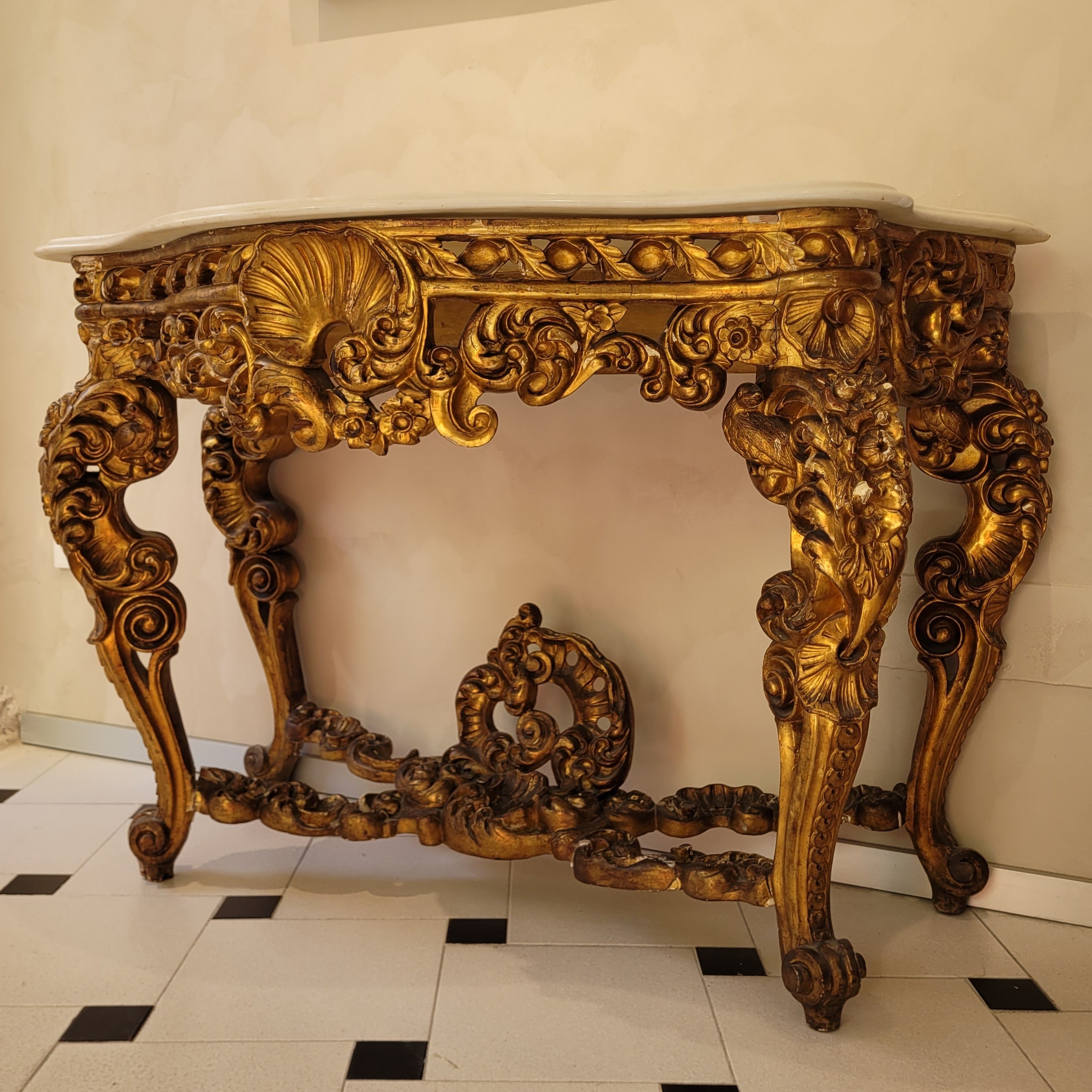 Consola isabelina, Madera tallada y mármol, ca. 1850-1915 – España
