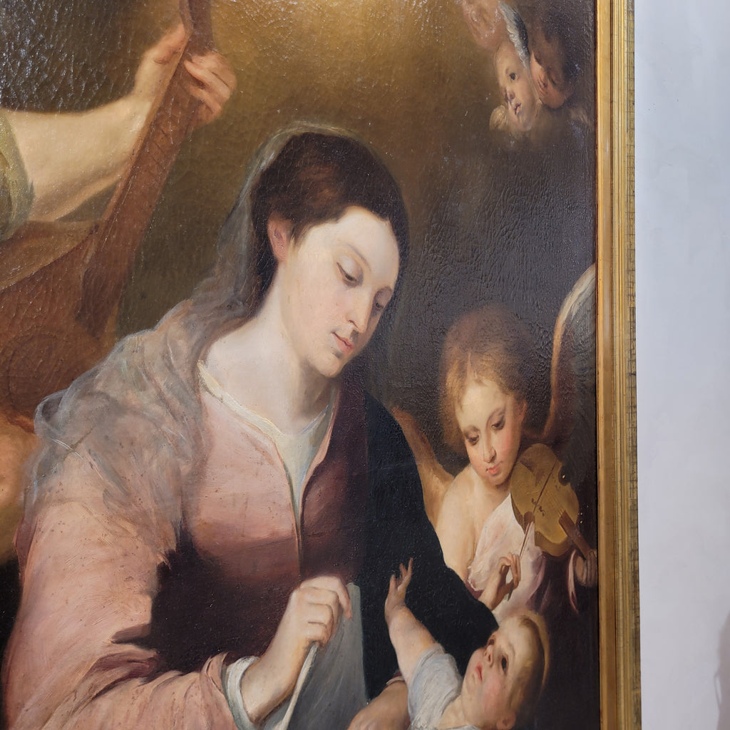 Óleo sobre lienzo ”Virgen de la faja”, siguiendo a Murillo, hacia 1800 - España