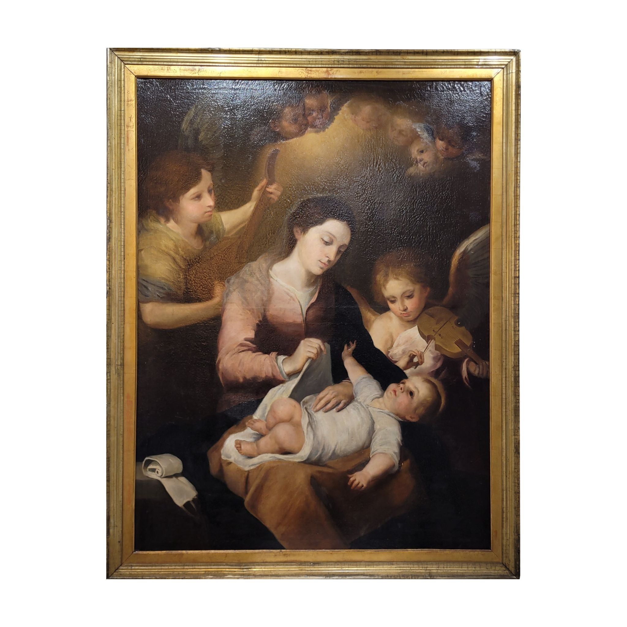 Óleo sobre lienzo ”Virgen de la faja”, siguiendo a Murillo, hacia 1800 - España