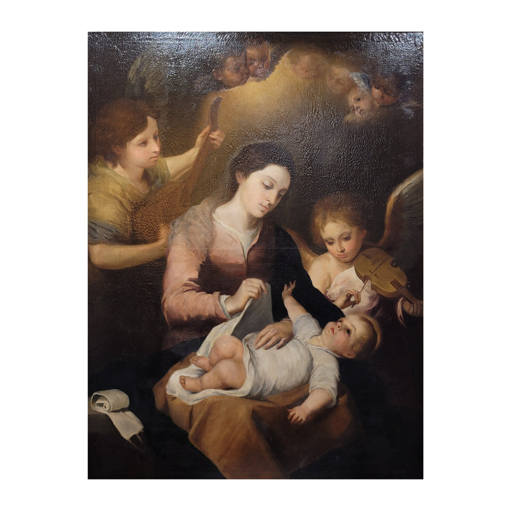 Óleo sobre lienzo ”Virgen de la faja”, siguiendo a Murillo, hacia 1800 - España