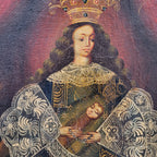 Óleo sobre lienzo "Virgen del Rosario" Escuela Virreinal Andina, 1900 - Cuzco, Perú