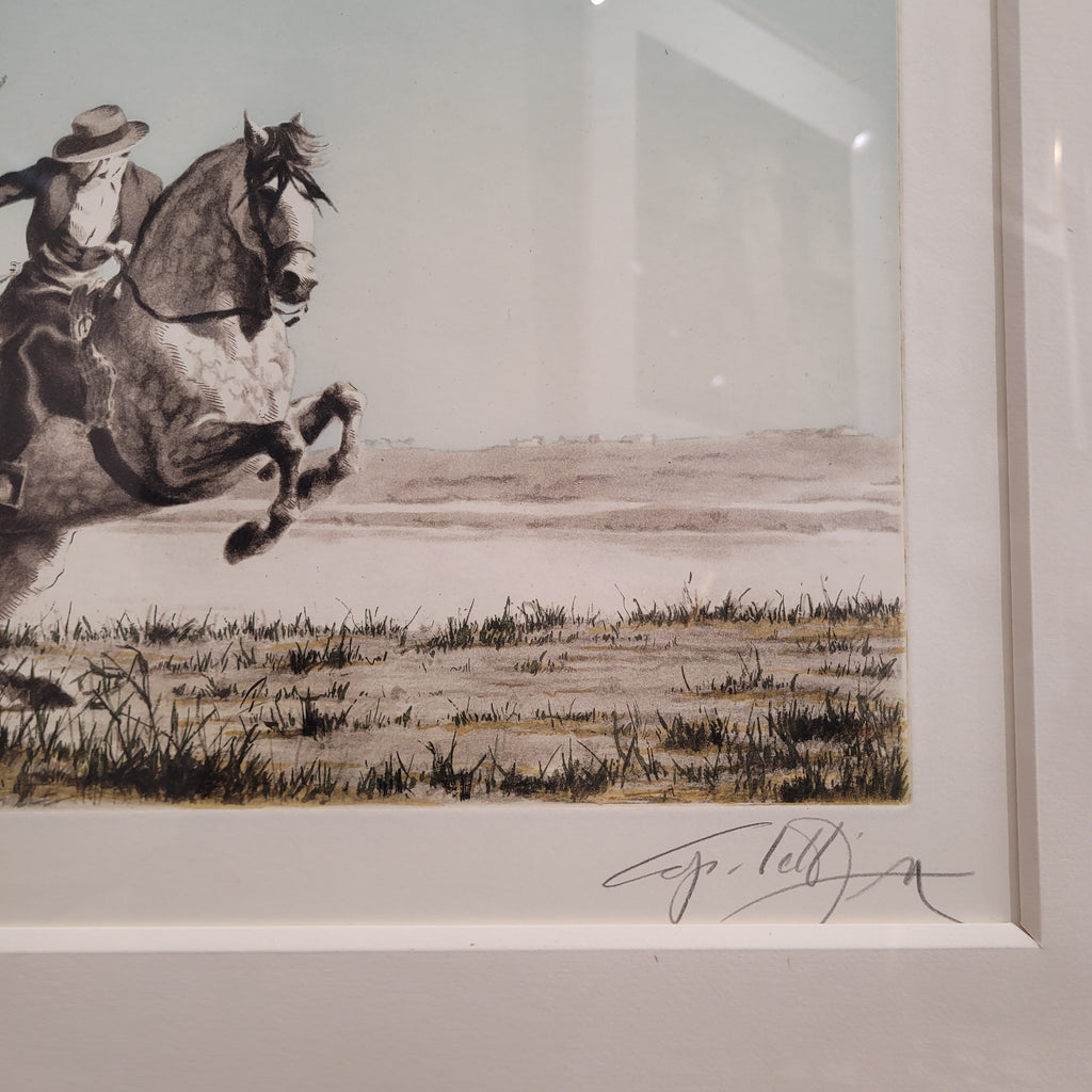 Grabado "Arremetida" de la serie "Caballo torero", José Manuel Capuletti, 1973 - Firmado