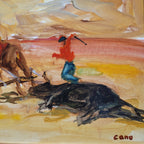 Óleo sobre cartón “El arrastre del toro” Félix Cano, 1993 - Valladolid, España