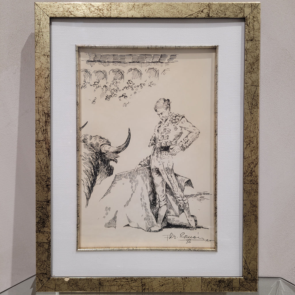 Dibujo a plumilla ”Toro / tauromaquia / torero” Fernández Román, 1986 - Firmado