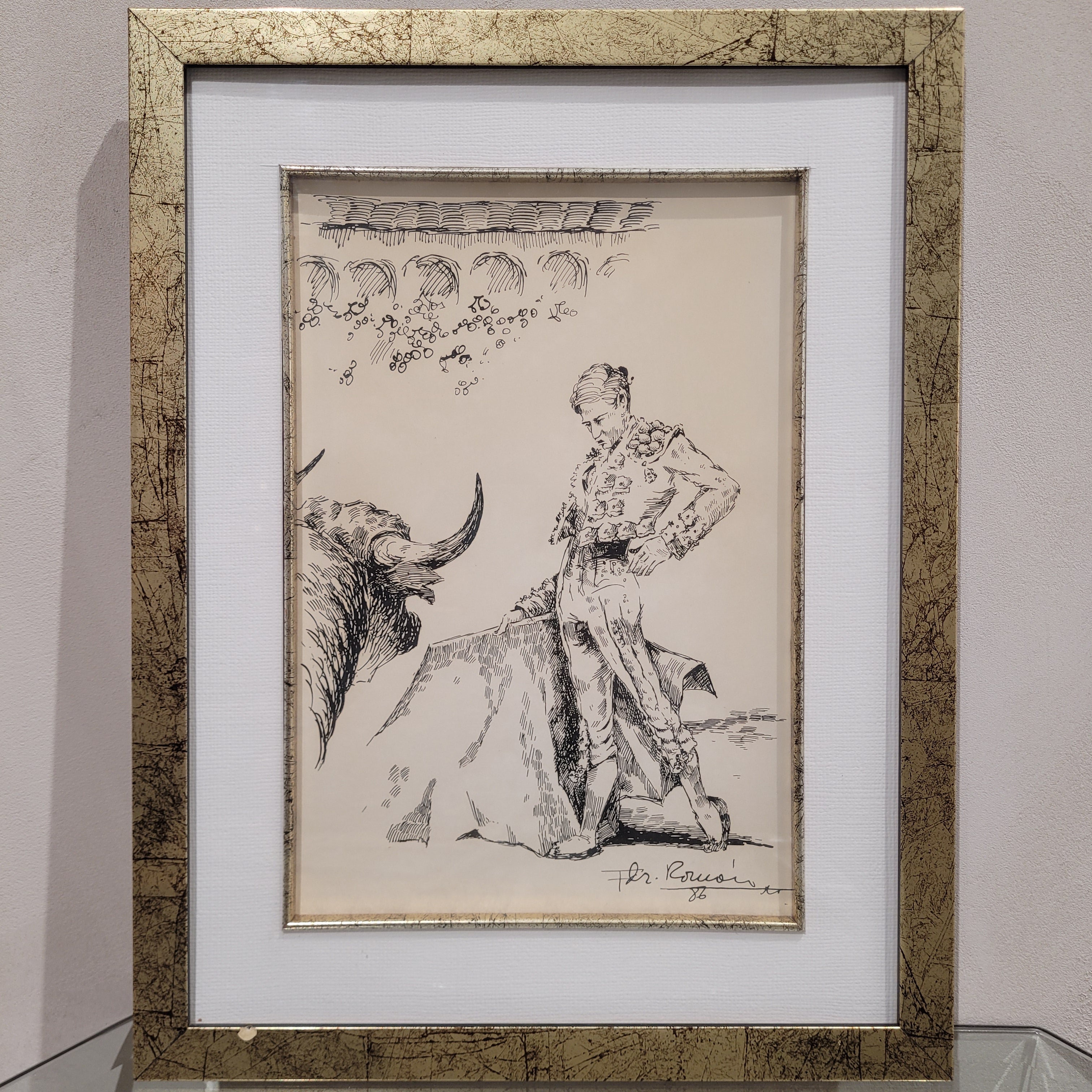 Dibujo a plumilla ”Toro / tauromaquia / torero” Fernández Román, 1986 - Firmado