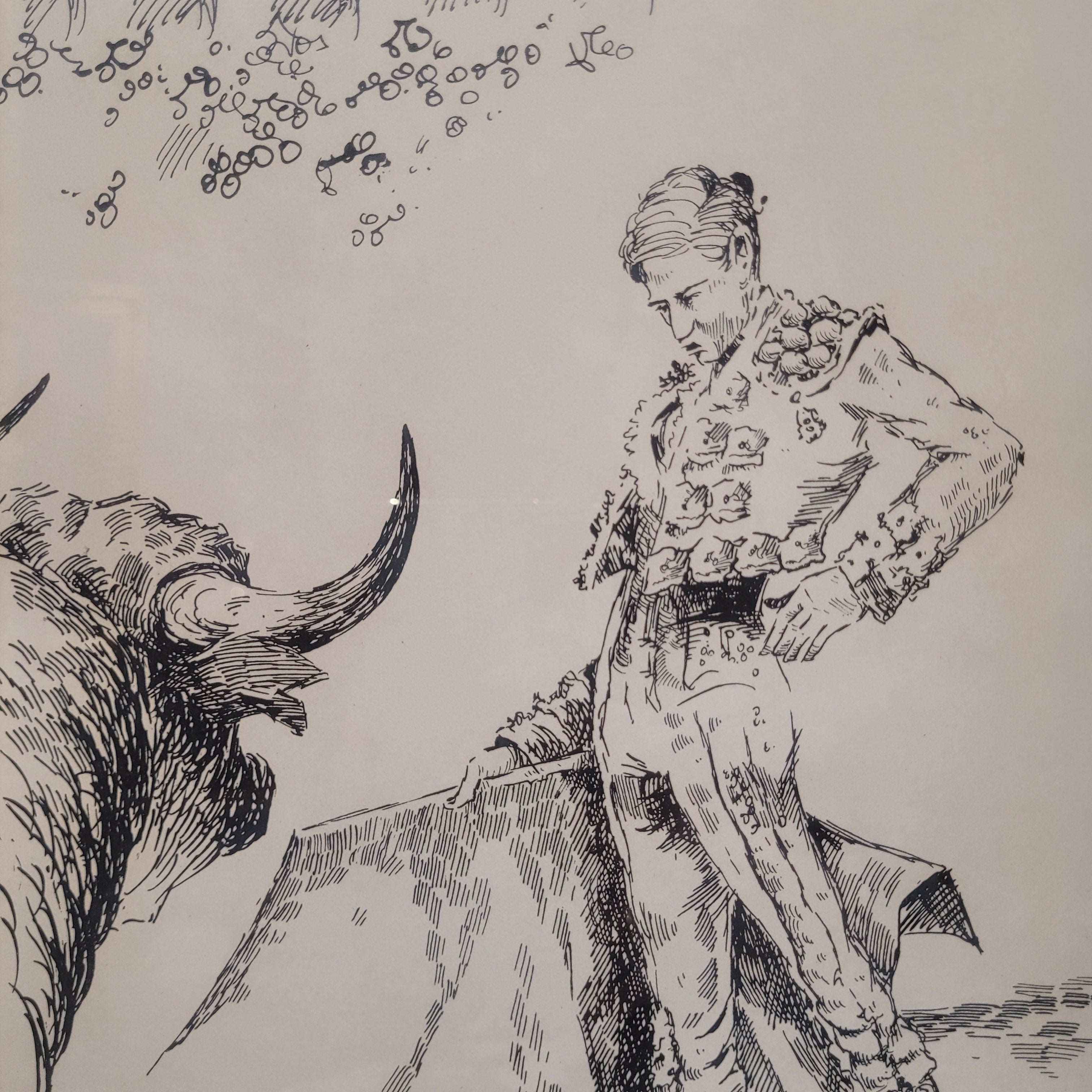 Dibujo a plumilla ”Toro / tauromaquia / torero” Fernández Román, 1986 - Firmado