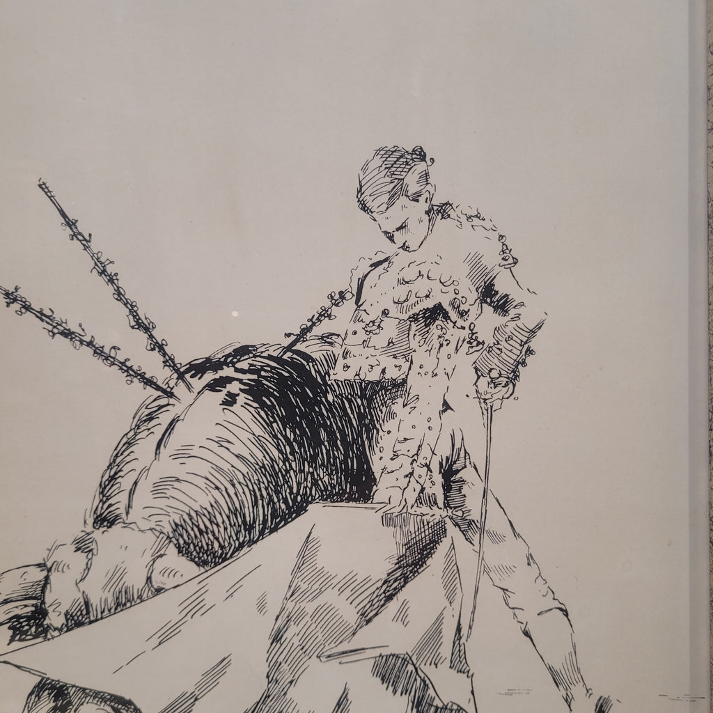 Dibujo a plumilla ”Toro / tauromaquia / torero” Fernández Román, 1986 - Firmado (Copia)