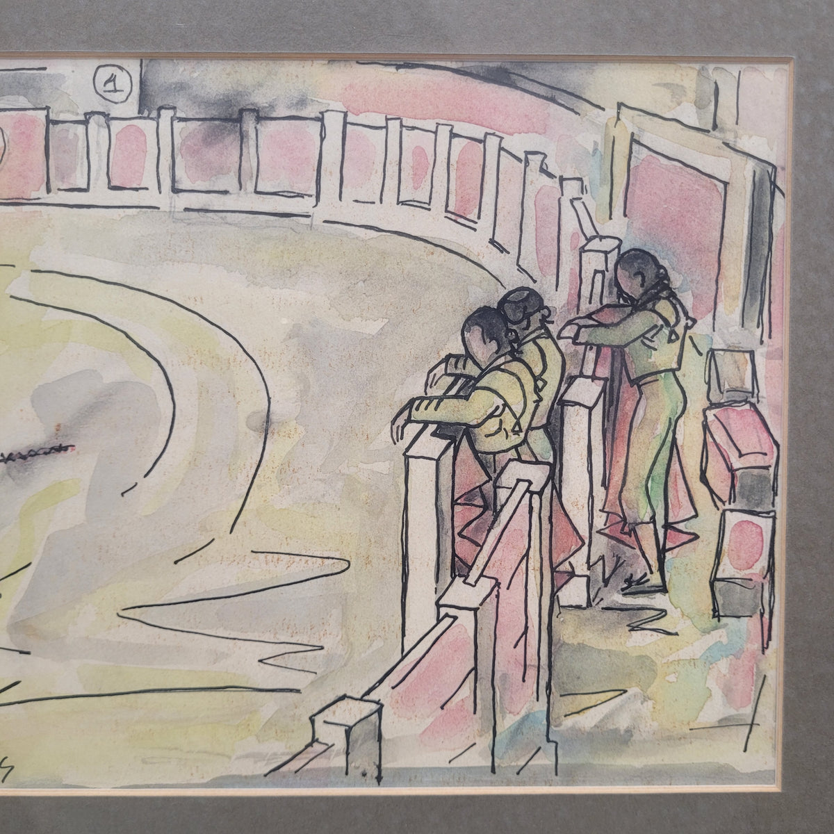Acuarela ”Plaza de toros” Félix Cuadrado Lomas, s. XX - Grupo Simancas