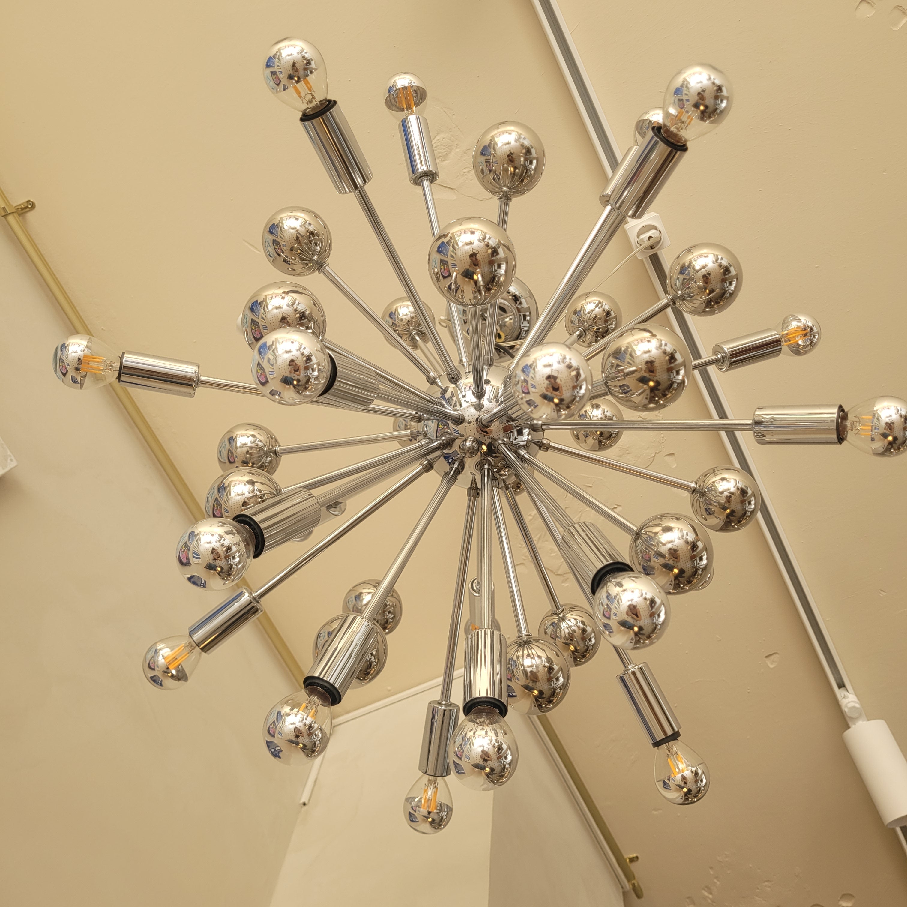 Lámpara ”Sputnik”, Space Age, Metal cromado, años 70 – Alemania