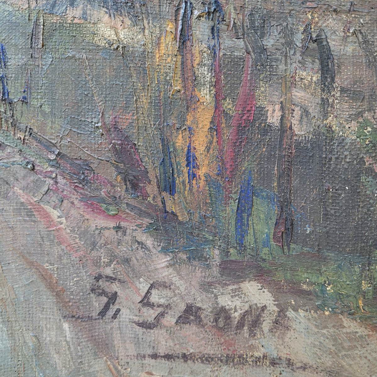 Óleo sobre lienzo ”Paisaje castellano” Gabino Gaona, década 1950 - Grupo Simancas, Valladolid