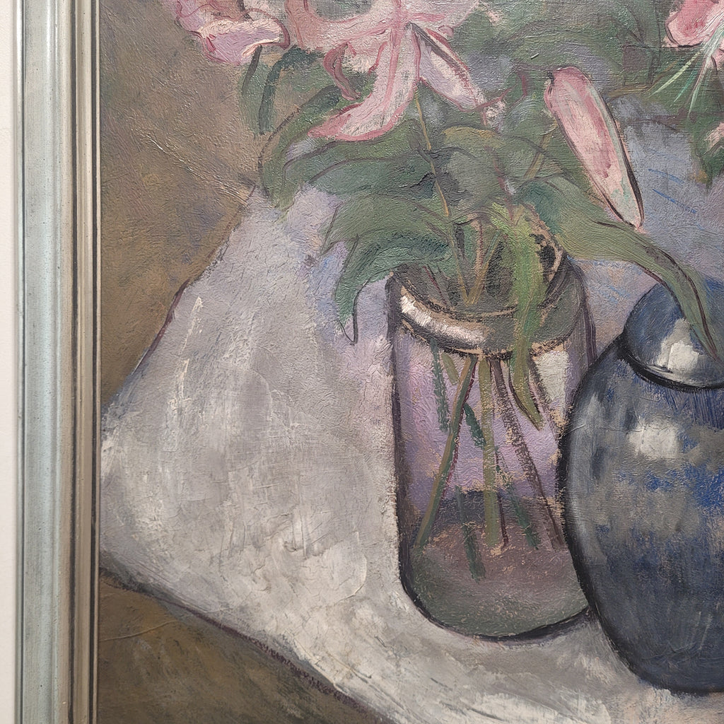 Óleo sobre lienzo "Bodegón de flores", Escuela Holandesa, s. XX – Países Bajos