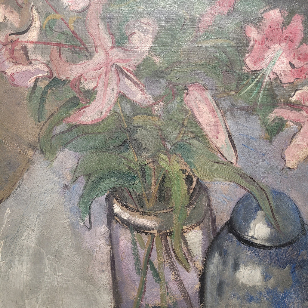 Óleo sobre lienzo "Bodegón de flores", Escuela Holandesa, s. XX – Países Bajos