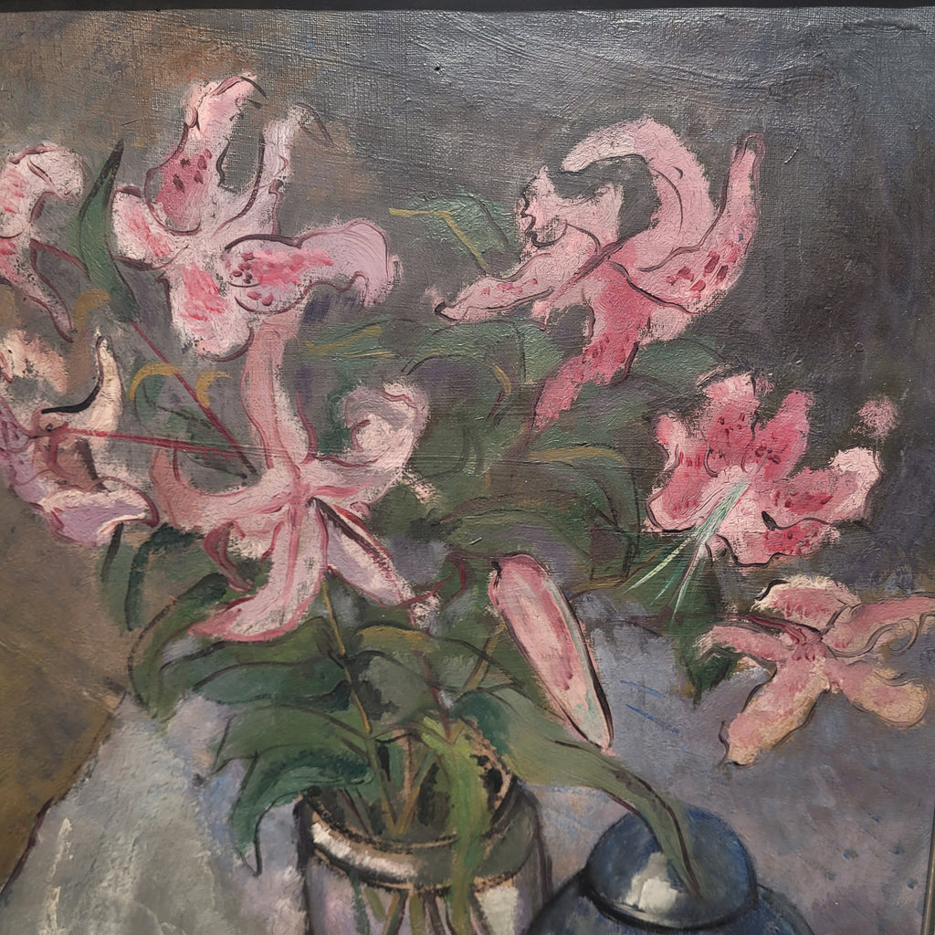 Óleo sobre lienzo "Bodegón de flores", Escuela Holandesa, s. XX – Países Bajos