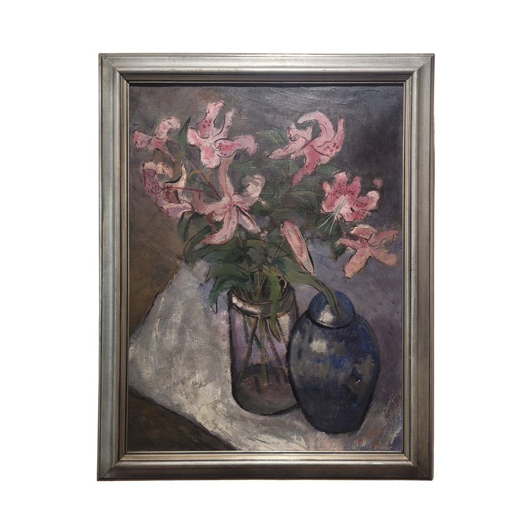 Óleo sobre lienzo "Bodegón de flores", Escuela Holandesa, s. XX – Países Bajos