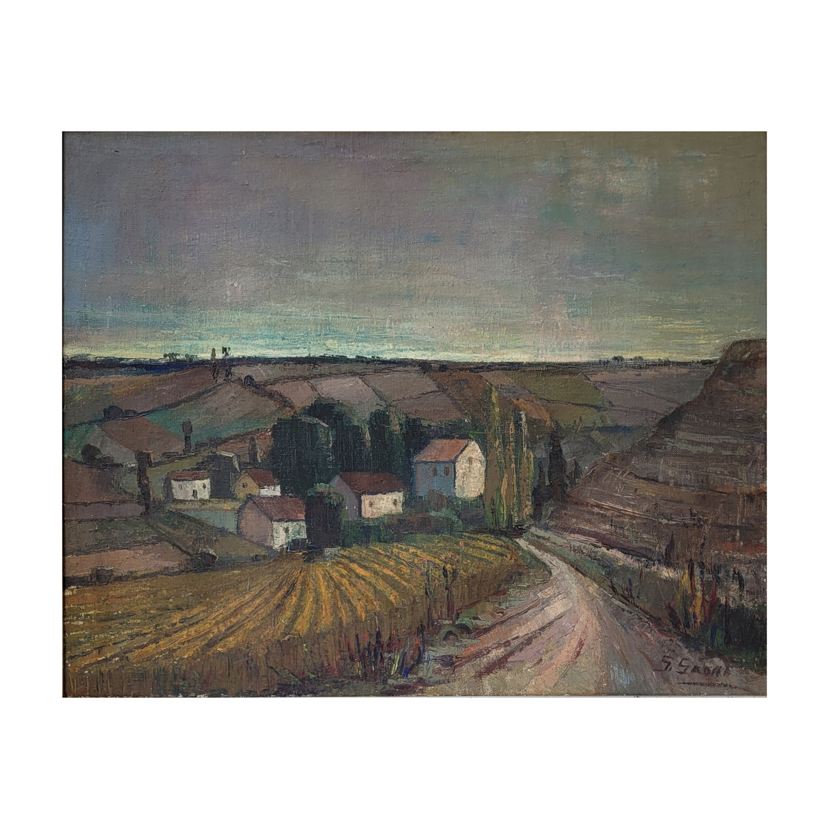 Óleo sobre lienzo ”Paisaje castellano” Gabino Gaona, década 1950 - Grupo Simancas, Valladolid