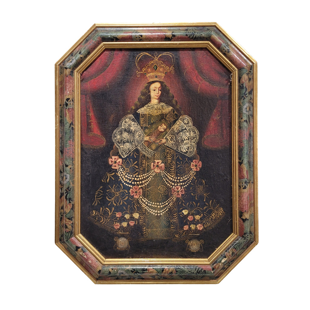 Óleo sobre lienzo "Virgen del Rosario" Escuela Virreinal Andina, 1900 - Cuzco, Perú