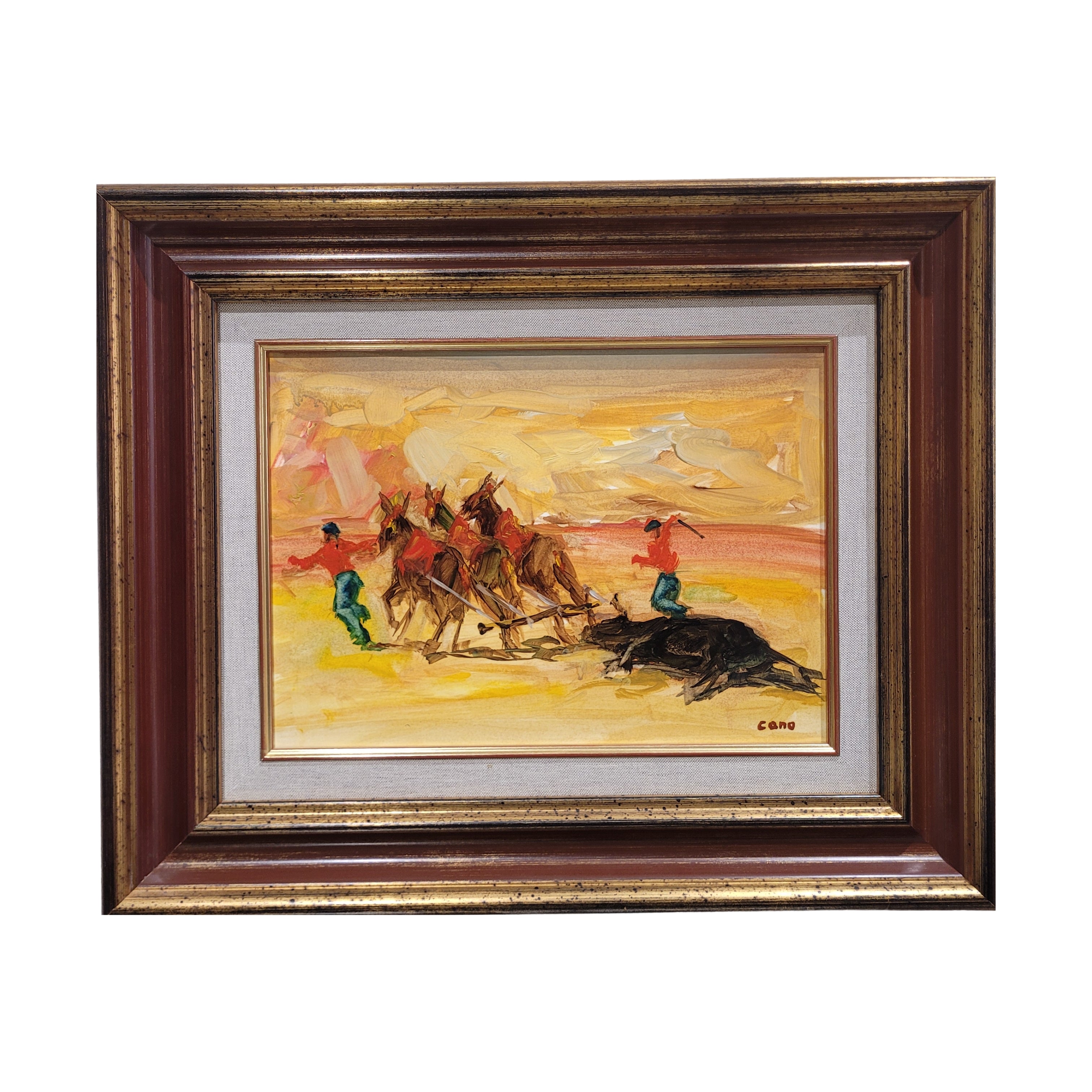 Óleo sobre cartón “El arrastre del toro” Félix Cano, 1993 - Valladolid, España