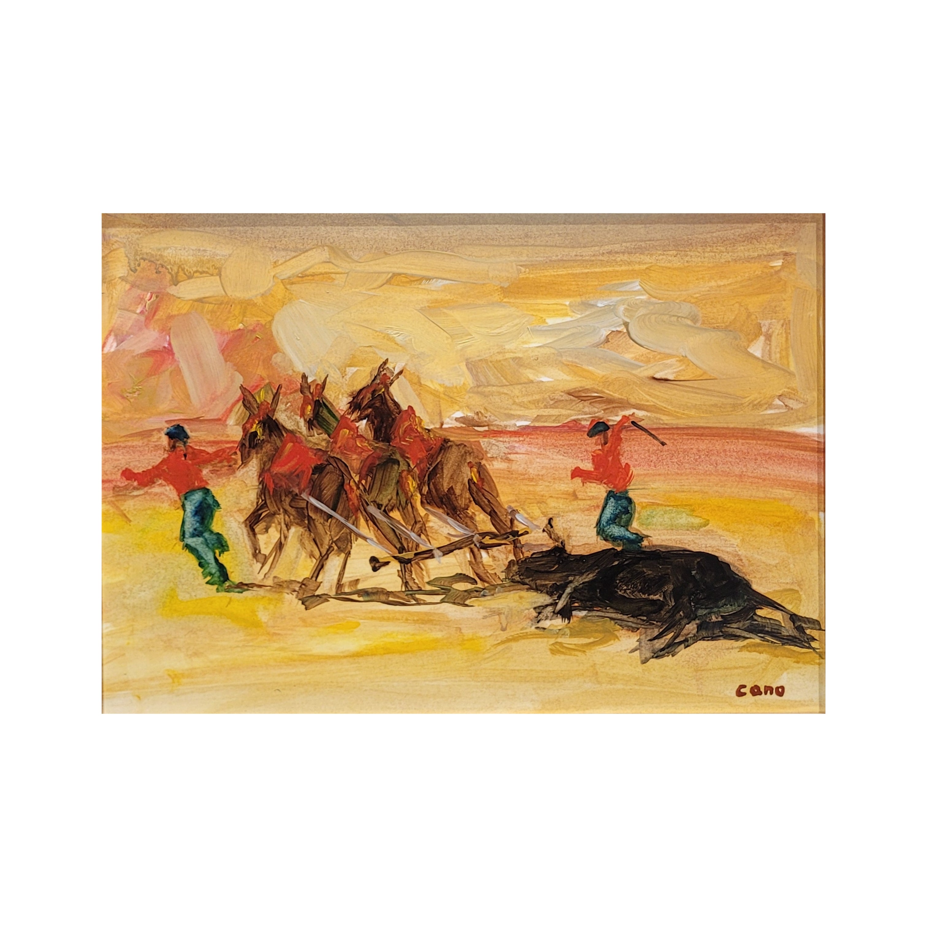 Óleo sobre cartón “El arrastre del toro” Félix Cano, 1993 - Valladolid, España