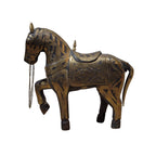 Figura ”Caballo de guerra Rajastán / Rajasthani war horse”, Madera, bronce y latón, s. XX - India