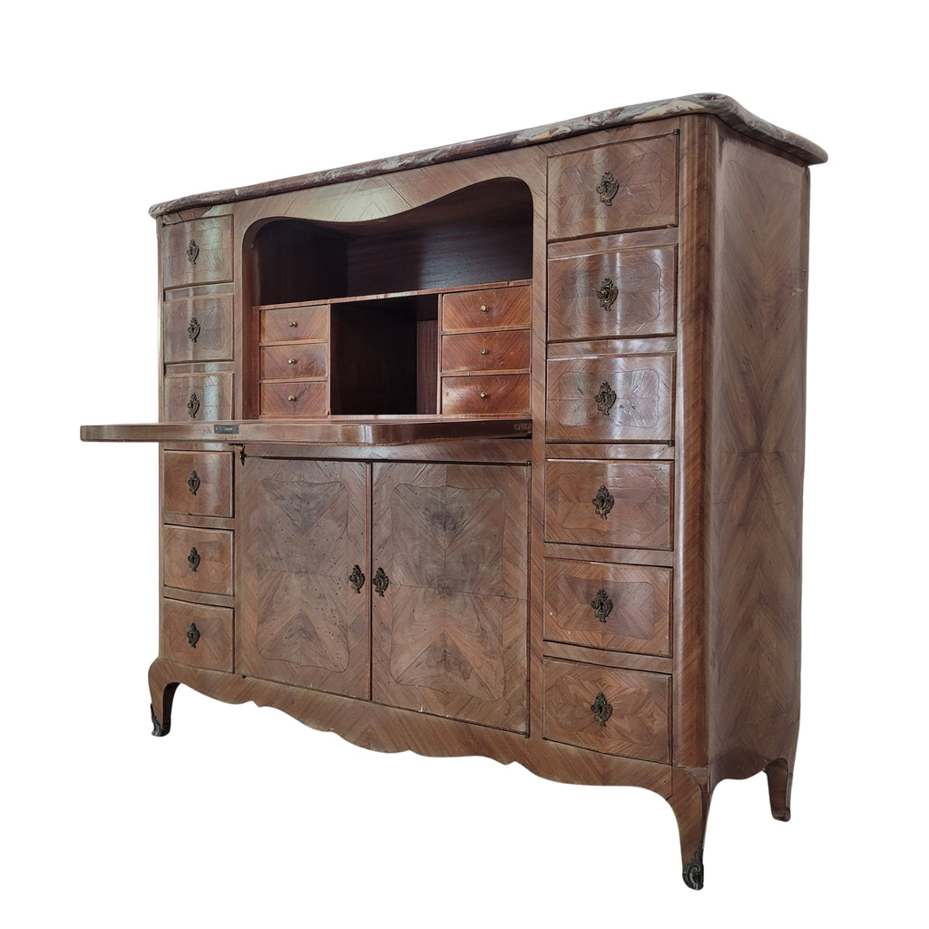 Secreter / Bureau estilo Transición, Marquetería y mármol, siglo XX – Francia