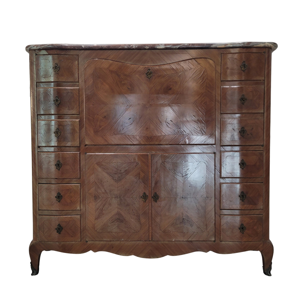 Secreter / Bureau estilo Transición, Marquetería y mármol, siglo XX – Francia