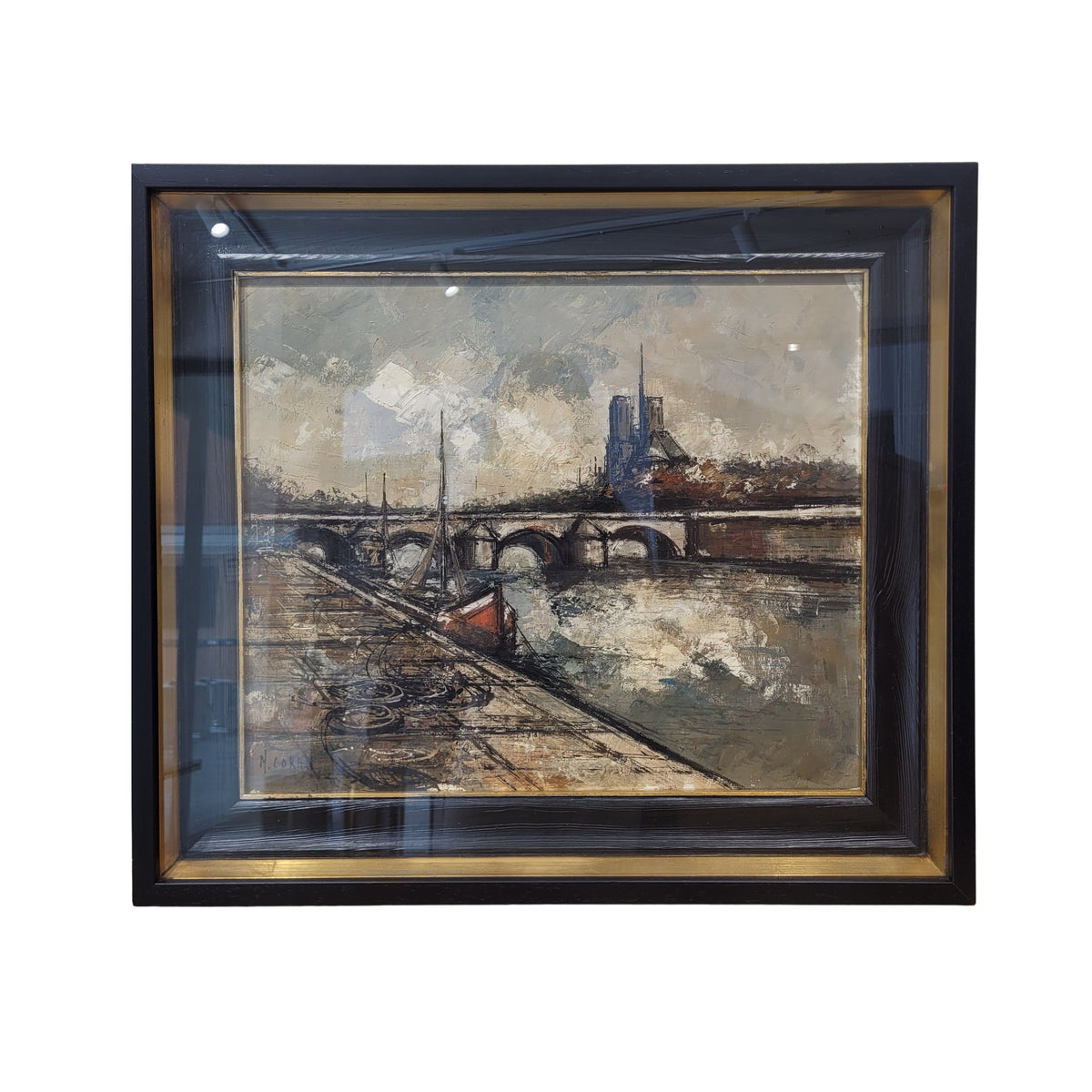 Óleo sobre lienzo "Vista del Sena con Nôtre Dame", s. XX - Francia