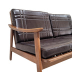 Sofá Mid-century escandinavo, Madera de haya y tapizado de cuero, años 70 - Países Escandinavos