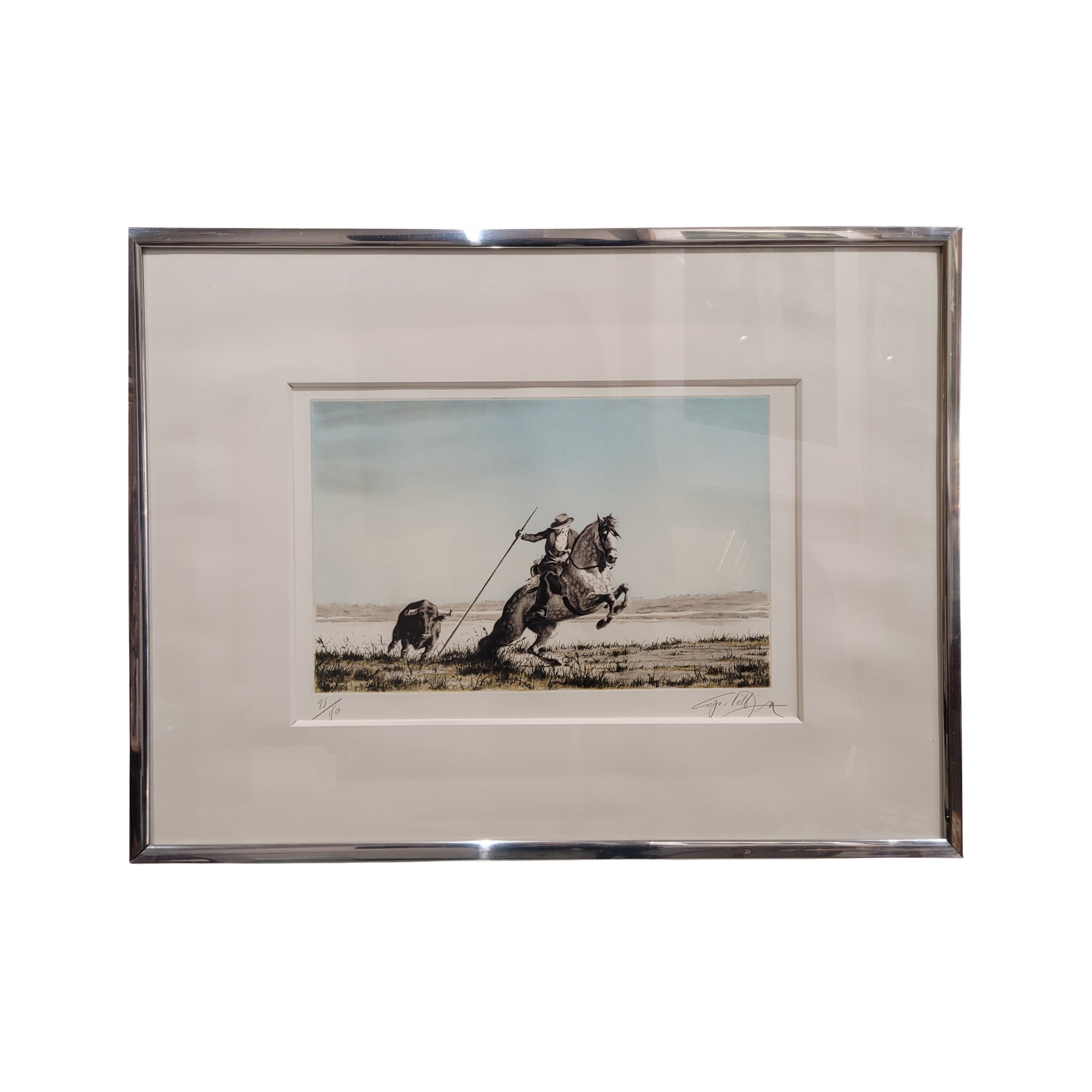 Grabado "Arremetida" de la serie "Caballo torero", José Manuel Capuletti, 1973 - Firmado