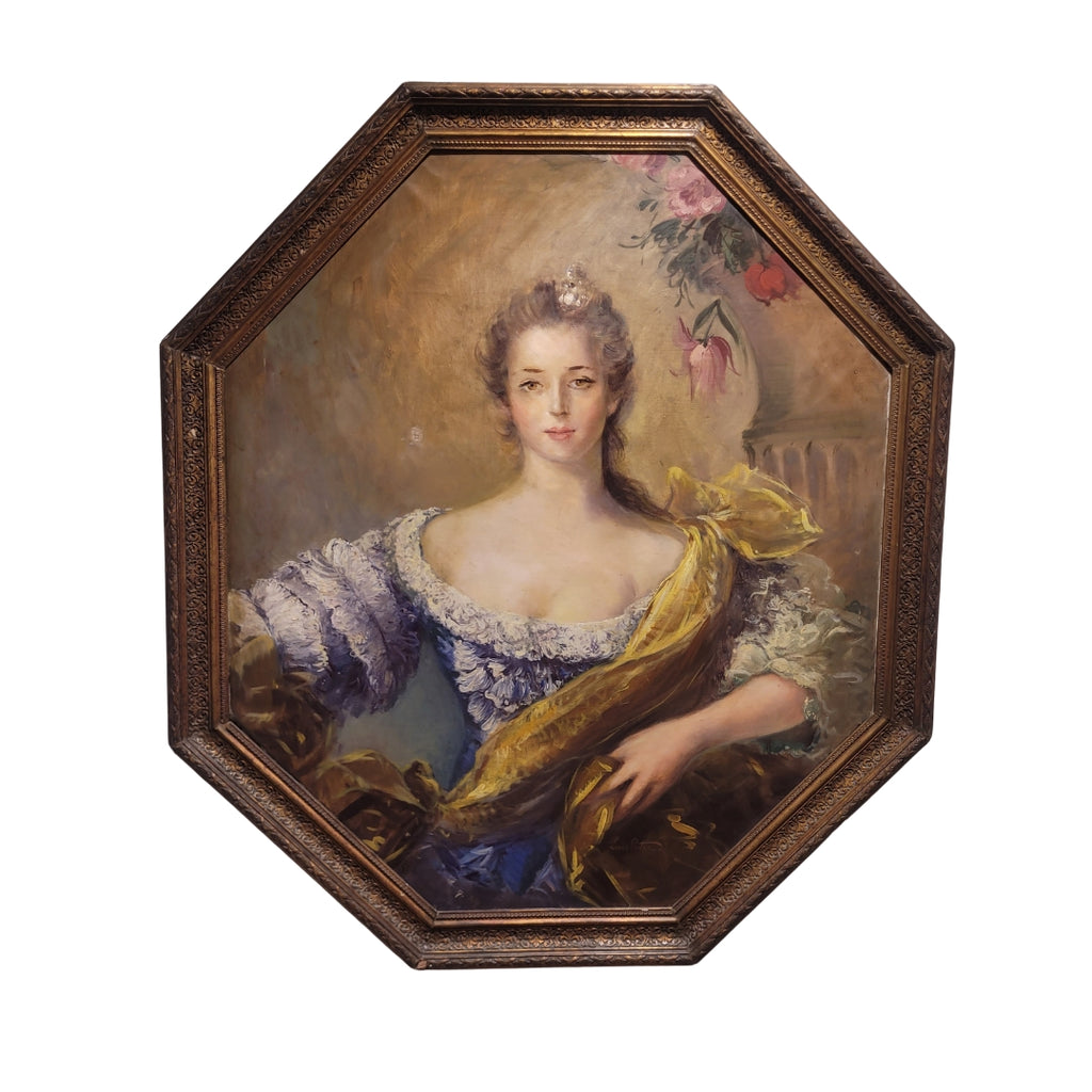 Óleo sobre lienzo “Retrato de dama” Louis Pieter, siguiendo a Nattier, s. XIX – Francia