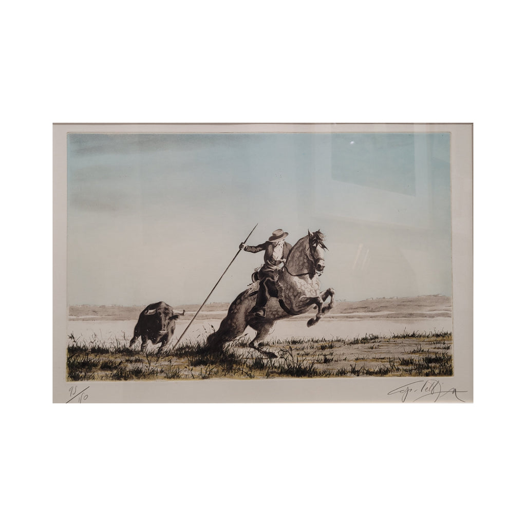 Grabado "Arremetida" de la serie "Caballo torero", José Manuel Capuletti, 1973 - Firmado