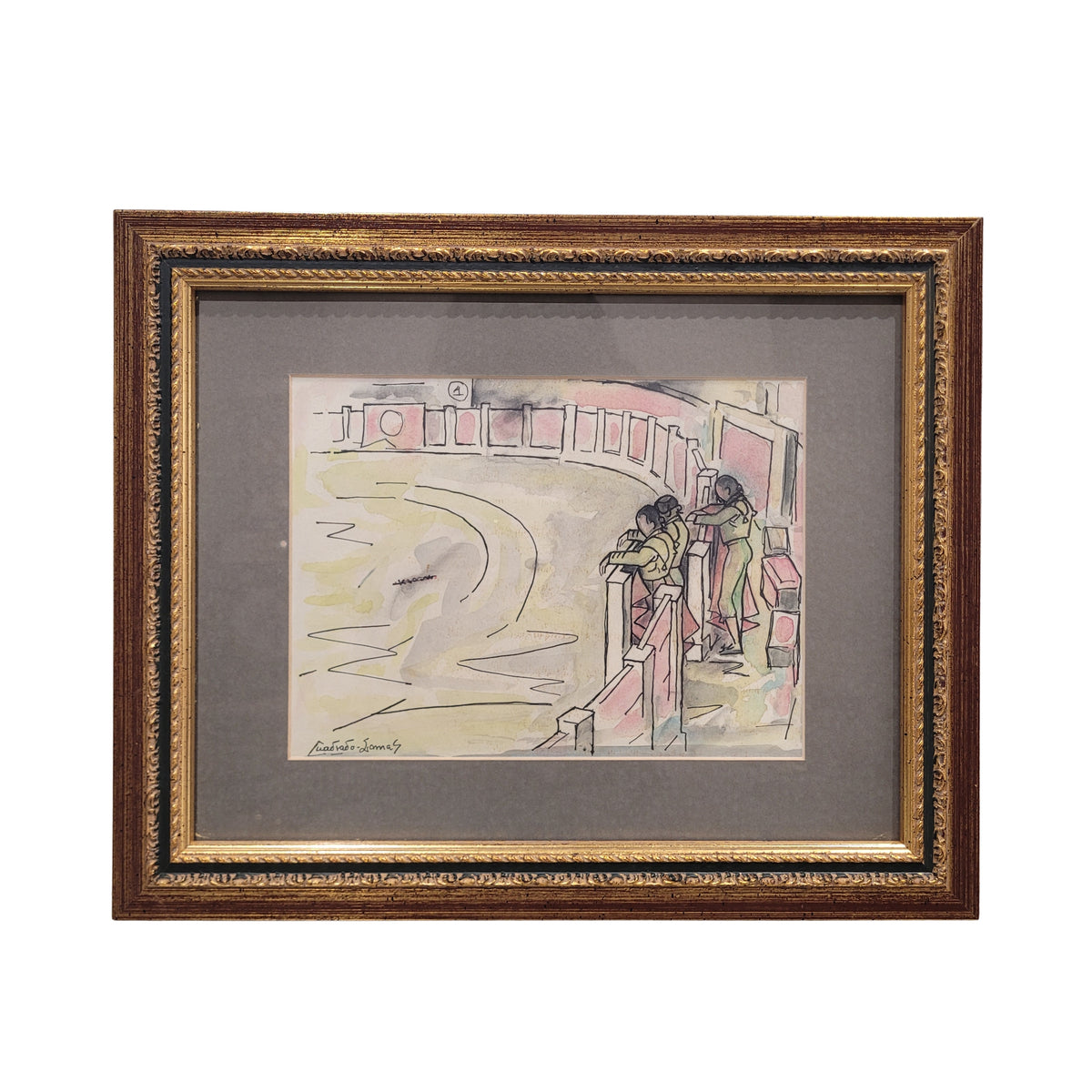 Acuarela ”Plaza de toros” Félix Cuadrado Lomas, s. XX - Grupo Simancas