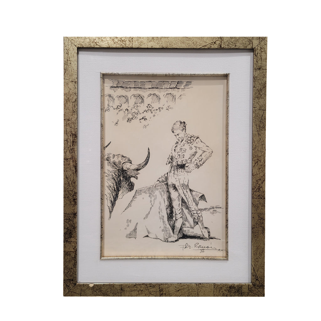 Dibujo a plumilla ”Toro / tauromaquia / torero” Fernández Román, 1986 - Firmado