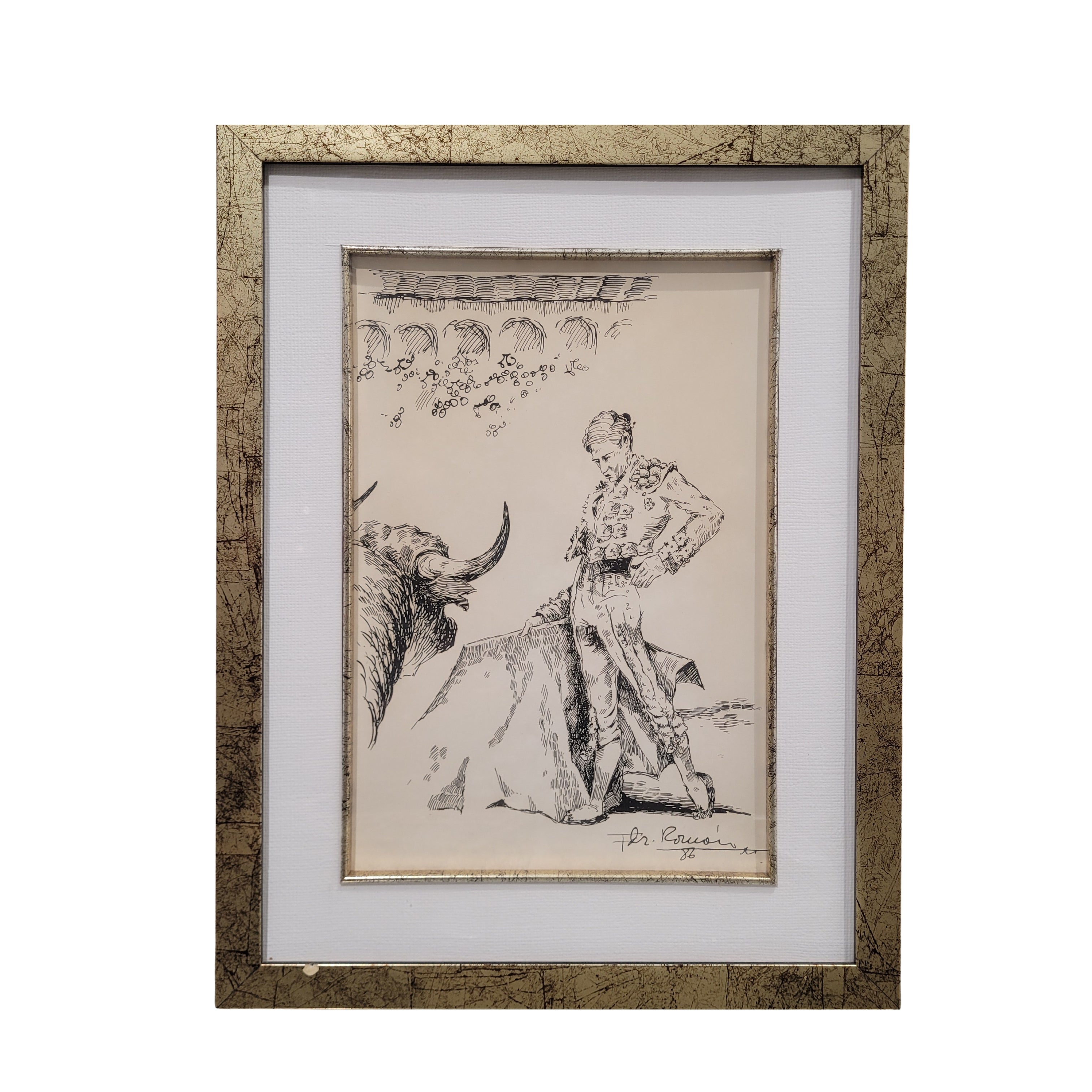 Dibujo a plumilla ”Toro / tauromaquia / torero” Fernández Román, 1986 - Firmado