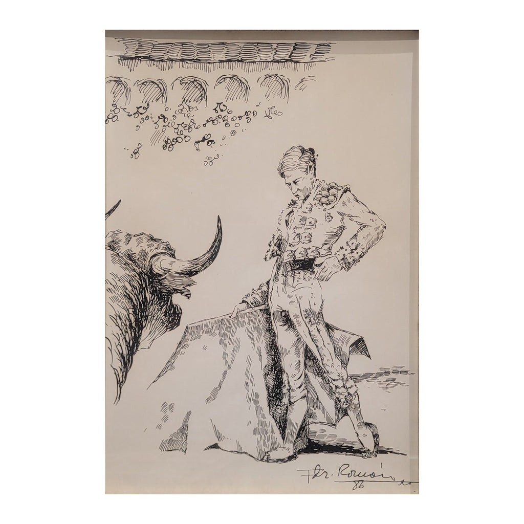Dibujo a plumilla ”Toro / tauromaquia / torero” Fernández Román, 1986 - Firmado
