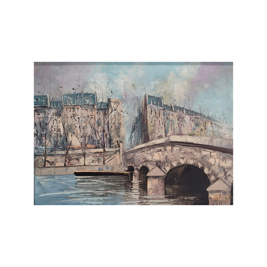 Óleo sobre lienzo ”Vista del Sena y Pont Mary”, Postimpresionismo, s. XX - Francia