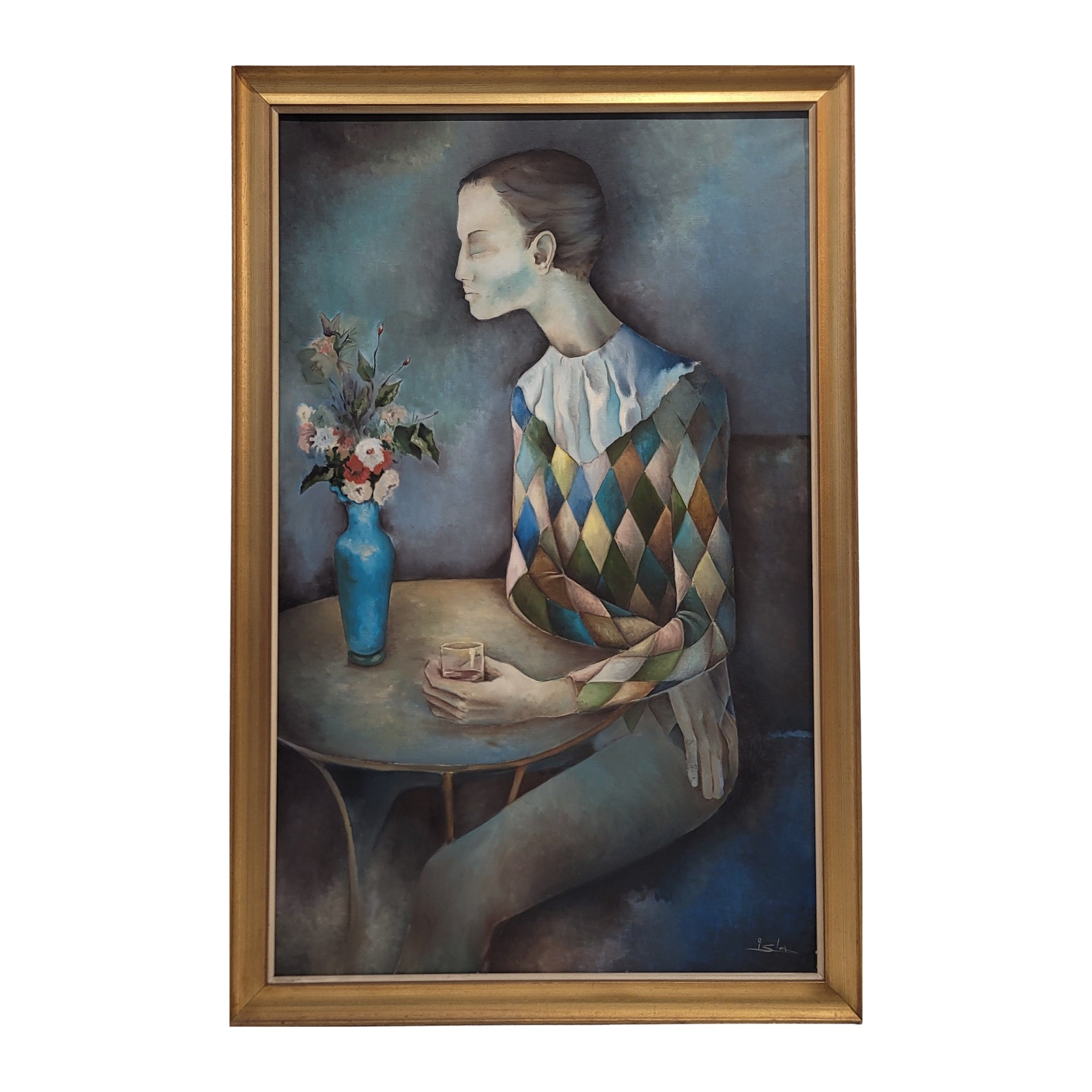 Óleo sobre lienzo “Arlequín”, firmado Isla, c. 1970 – 1980 – Valladolid, España