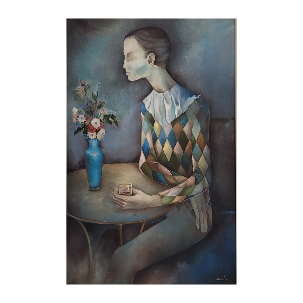 Óleo sobre lienzo “Arlequín”, firmado Isla, c. 1970 – 1980 – Valladolid, España