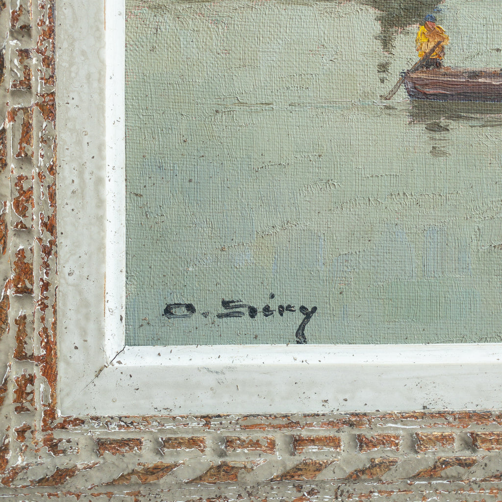 Óleo sobre lienzo “El puerto de Honfleur con la Lieutenencia” Olivier Sery, ca. 1940 – Francia