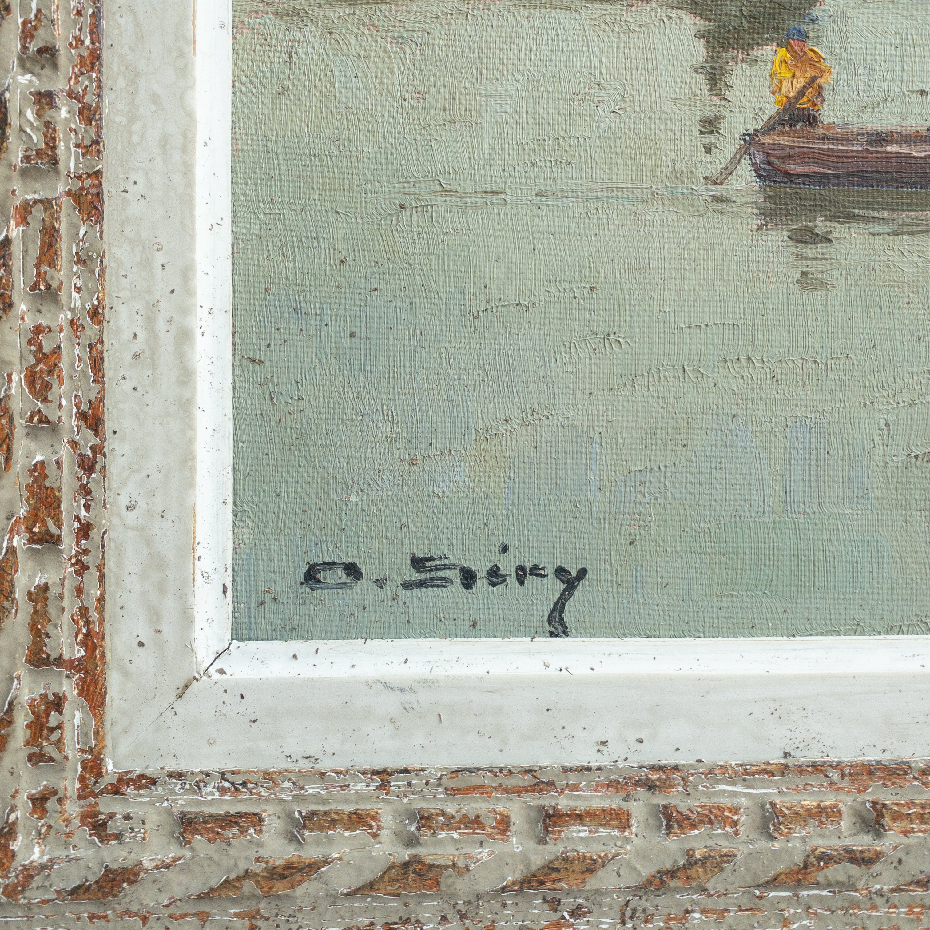 Óleo sobre lienzo “El puerto de Honfleur con la Lieutenencia” Olivier Sery, ca. 1940 – Francia