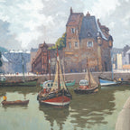 Óleo sobre lienzo “El puerto de Honfleur con la Lieutenencia” Olivier Sery, ca. 1940 – Francia